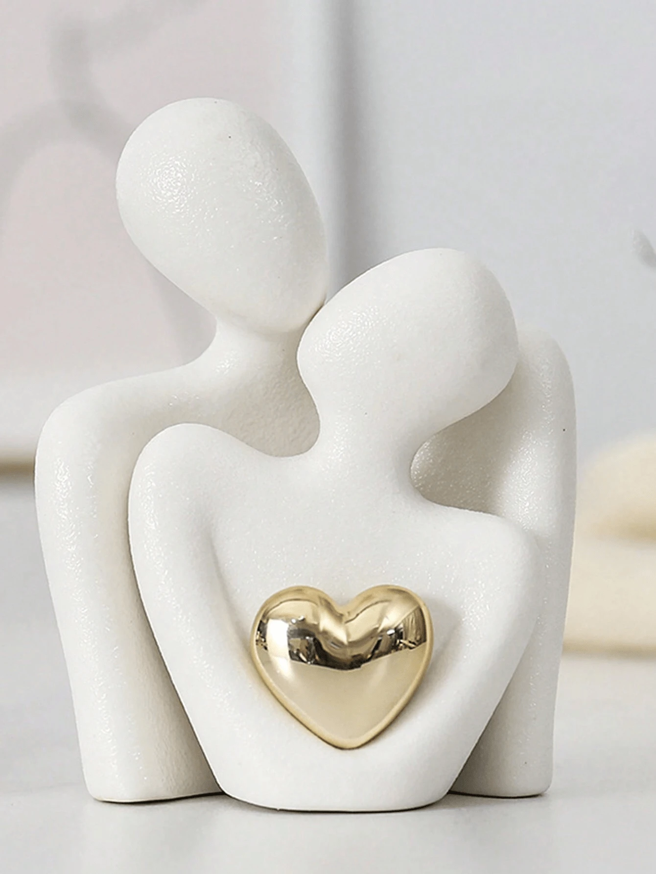 1pc Heart Sculpture Resin Decor, Modern Home Decoration, Bookshelf/Tabletop/Bedside Ornament, Anniversary Gift - White - View 1