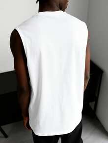 White Shark Men's Casual Fashion Street Letter Print Round Neck Tank Top, Summer - White - View 2