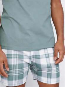 Snug League 2pcs Men's Lightweight Printed Short Sleeve Shirt & Shorts Pajama Set, Summer Home Wear - Multicolor - View 7