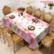 1/20pcs Tablecloth, Pink Sakura Floral Pattern, Polyester Material, Woven, Spring Theme, Suitable For Picnic, Camping, Wedding, Birthday, Buffet Restaurant, Home Decor - Multicolor - View 17