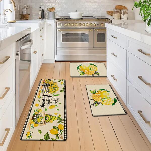 1/2/3 piezas Alfombras de cocina con diseño de limón, lunares y cuadros, en colores amarillo brillante y verde, perfectas para la cocina, dormitorio, sala de estar, baño, decoración del hogar de primavera/verano
