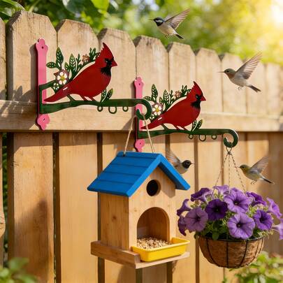 1pc Heavy Duty Metal Hook, Handpainted Rustic Red Carduelis Cardueli Bird Shaped Outdoor Birdfeeder/Wind Chime/Hanging Basket Hook, Comes With Mounting Screws, Suitable For Outdoor Yard Garden, Wall Mounted Planter Holder, Perfect Yard Decor Gift