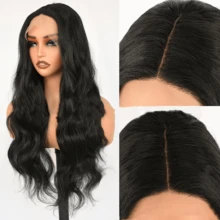 黑色、白色、613号、姜橙色水波纹合成蕾丝前假发，无需胶水，耐热，13x4高清蕾丝前假发，女士款。黑色、白色、613号、姜橙色水波纹合成假发，外观自然，适合角色扮演和万圣节派对，180%密度。 - 彩色 - 查看 13