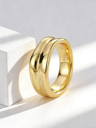 Charm-In Bague lisse à vague dorée pour femmes, accessoire de style minimaliste et élégant pour le port quotidien/les rendez-vous, cadeau idéal pour l'anniversaire/l'anniversaire de mariage
