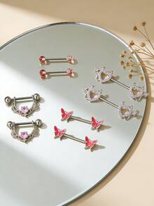 8pcs Sexy Luxury Zirconia Butterfly Devil Nipple Rings, Women's Body Piercing Jewelry, Suitable For Daily Wear, Party, Beach Holiday Outfits - 8 Items - View 2