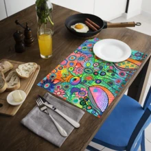 1件/4件/6件装花卉图案亚麻餐垫，适用于餐桌，四季皆宜，现代可水洗餐垫，房间装饰，杯垫，厨房餐垫，室内外派对装饰，家居装饰，理想礼品 - 彩色 - 查看 8