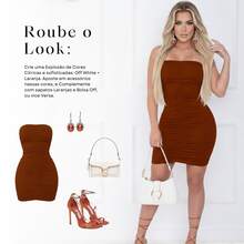 Vestido Curto Franzido Frontal Tomara que Caia Bodycon Sexy Justo Moda