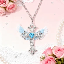1件/2件装哥特性感配饰翅膀十字架吊坠项链Y2K珠宝心形水晶颈链朋克风项链，适合女性/女孩日常佩戴，或作为情人节、母亲节礼物 - Y2K項鍊 - 查看 11