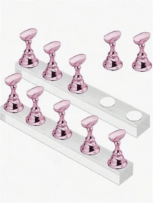 1 Set Pink Nail Polish Display Stand, Magnetic Nail Art Practice Holder, Acrylic Nail Salon Equipment & Decor, Suitable For Beginner Nail Art Display And Practice - Multicolor - View 3
