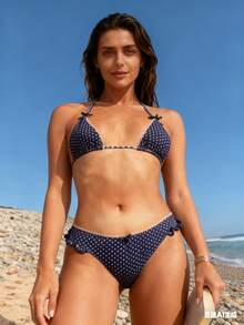 Women's Solid-Color Simple Lace Bikini Set  Perfect For Summer Beach Vacations - Dark Blue - View 7