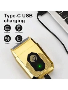 AXH USB Rechargeable Reciprocating Electric Shaver, Portable Men's Shaving Device - Gold - View 9
