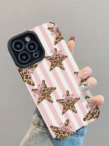 1 件装时尚优雅条纹蝴蝶结、豹纹、星形图案防震真皮手机壳，兼容 17/17 Air/17 Pro/17 Pro Max、16/16 Plus/16 Pro/16 Pro Max、15/15 Plus/15 Pro/15 Pro Max、14/14 Plus/14 Pro/14 Pro Max、13/13 Pro/13 Pro Max、12/12 Pro/12 Pro Max、11/11 Pro/11 Pro Max - 彩色 - 查看 4