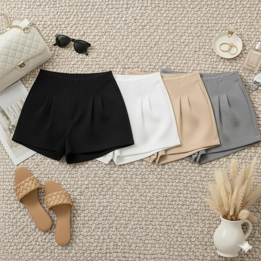 "Set Of 4 Tailored Shorts: The Secret To Chic Summer 2026" - Gris, negro, blanco y beige - Ver 1