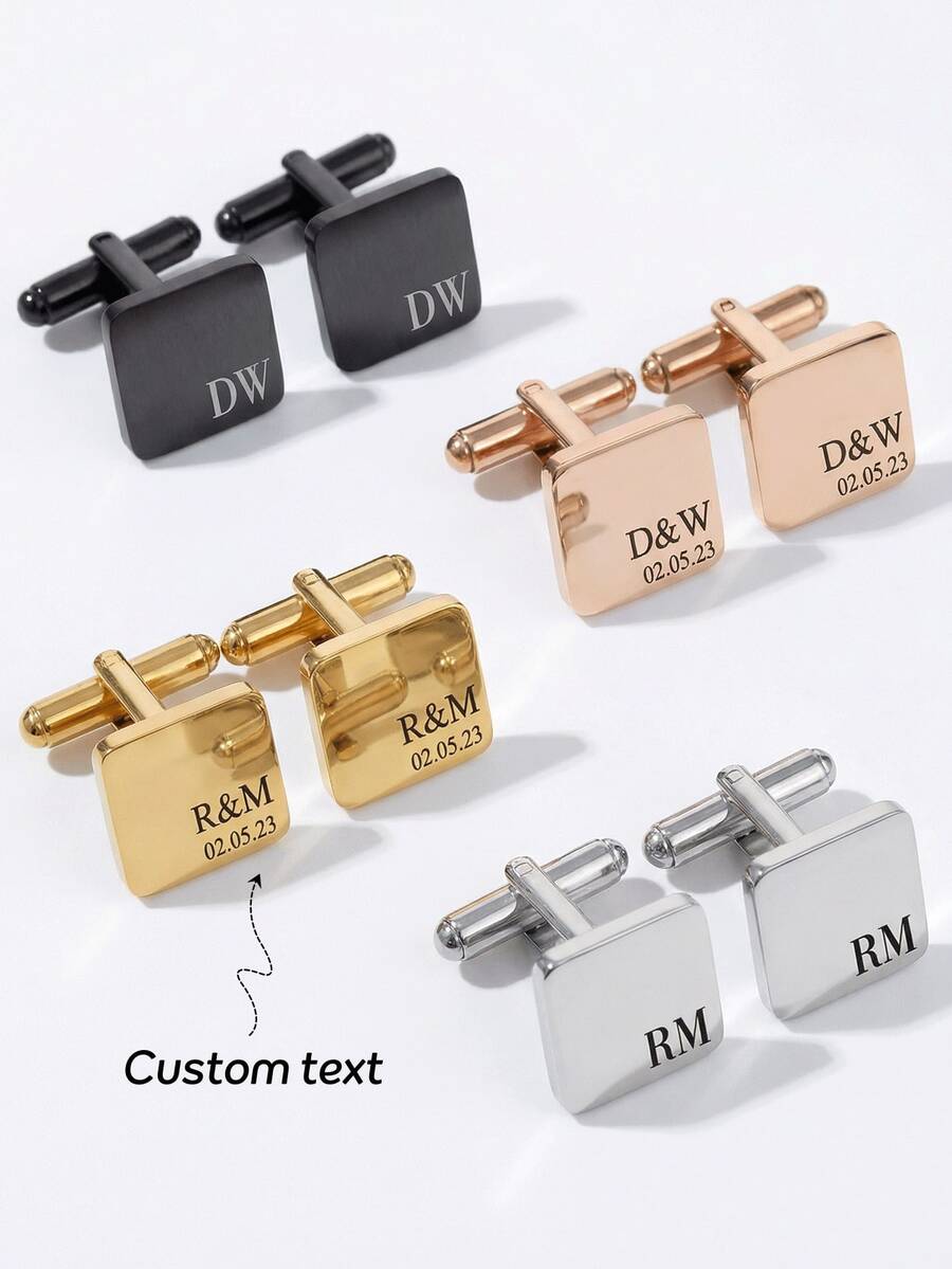 Custom Pair Of Name Cufflinks, Personalized Groomsman Cufflinks, Wedding Cufflinks, Stainless Steel Cufflinks, Birthday Anniversary Gift For Men - Multicolor 2 - View 1