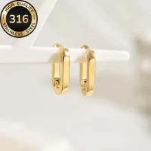 Women's 316 Stainless Steel Hypoallergenic Plated Earrings, Fade-Resistant Light Beige Hoop Earrings, Elegant Pierced Earrings For Daily, Party, Summer, Silver Small Earrings Simple Jewelry Gift - Oval - View 5