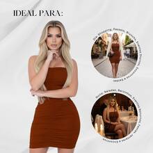 Vestido Curto Franzido Frontal Tomara que Caia Bodycon Sexy Justo Moda