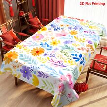 1/20pcs Floral Tablecloth Colorful Watercolor Flowers Pattern Polyester Machine Made Spring Outdoor Picnic Camping Wedding Birthday Dining Decor Home Decoration - Multicolor - View 2