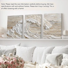3pcs Modern Wall Art Posters, White And Beige Wave Canvas Paintings, Oil Painting Texture Style, Minimalist Abstract Wall Art Decor, Landscape Print Posters, With Or Without Frames, Room Decor, Housewarming Gift, Dorm, Apartment, Hotel, Home, Living Room, Bedroom, Bathroom, Office Wall Decor - A - View 11