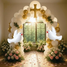 Baptism Party Decorations Balloon Arch Garland Kit,105pcs White And Gold  Balloons With Cross Foil Balloon For First Communion Decorations God Bless Christening Baptism Theme Party Supplies - 彩色 - 查看 6