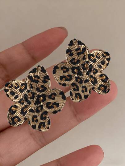 1 par retro leopardmönster blommiga örhängen för kvinnor, lämpliga för semester, högtid, fest, evenemang