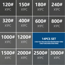 Papel de lija agua/seco 14pcs, para pulir madera/metal, granos 120#-3000#, uso dual húmedo/seco, efecto lijado excelente, aplicación amplia, material resina premium, duradero y eficiente, tamaño pequeño y peso ligero, fácil almacenar y transportar para trabajo. - Negro - Ver 2