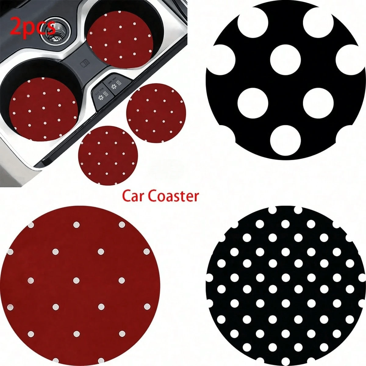 2pcs Car Cup Holder Coasters, Non-Slip Shock-Proof Universal Stylish Car Cup Mats, Small/Medium/Large Polka Dot Coasters, Ideal Valentine's Day Gift For Her - A - View 1