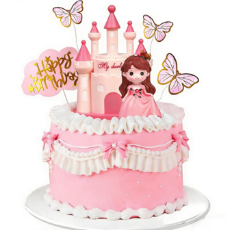 Set de 19 piezas de accesorios para decorar tarta de cumpleaños con estilo de castillo de princesa en color rosa