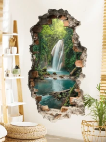 1片创意3D风景墙贴，自粘可移除墙贴，适用于客厅、卧室、家居装饰 - 彩色 - 查看 2