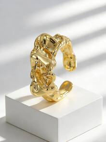 Charm-In Bague ouverte irrégulière à texture fondue plaquée or - Accessoire artistique audacieux pour le quotidien, la rue ou les fêtes. Cadeau unique pour les adeptes de la mode - Doré - Voir 3