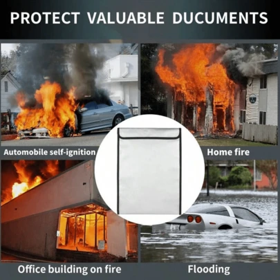 38*28 cm flamsäker dokumentväska, dragkedja, lämplig för förvaring av kontanter, bankkort, A4-papper, advokatdokument, smartphones, surfplattor, kontrakt, fastighetsintyg, för kontor, hem, företag och resor