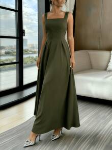 New Elegant And Sophisticated Dress For Women, With Spaghetti Straps, Versatile And Fashionable S M L - Army Green - View 2