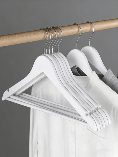 20pcs Wooden Hangers, Slim Design With Grooved Shoulders, Pants Rack, 360° Rotating Hooks, Birchwood Material, Can Hang Straps And Coats, Cloud White, Drying Rack, Wardrobe Storage Rack, Multi-Function Pants Rack, Scarf & Tie Rack, Home Pants Storage Rack