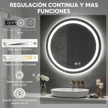 Espejo de baño táctil inteligente circular con espejo de luz circular led, 60 x 60 cm, con función antiniebla inteligente y botón táctil inteligente y pantalla de tiempo, tres temperaturas de color ajustadas libremente, espejo de maquillaje montado en la pared, vertical y horizontal, adecuado para duchas, guardarropa, tocador - Blanco - Ver 3