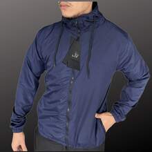 Men's Windbreaker Jacket – Plain Casual Autumn/Winter With Drawstring And Zipper Pocket - 藏蓝色 - 查看 3