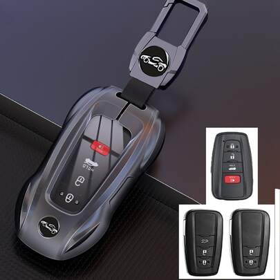 Zinc Alloy Gun Black Key Fob Cover, High Quality Car Key Shell Suitable For Vehicles, Sports Car Styling Full Protection Key Case For 2018-2022 RAV4, Camry, Corolla, Avalon, C-HR, Prius, GT86, Highlander, Gift, Valentine's Day