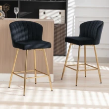 WAHSON OFFICE CHAIRS 2 szt. Wahson aksamitne stołki barowe nowoczesne aksamitne krzesło barowe z aksamitnym oparciem stołek barowy z pozłacaną nogą, wysokie krzesło kuchenne do baru/centralna wyspa kuchenna, czarny - Czarne - Zobacz 9