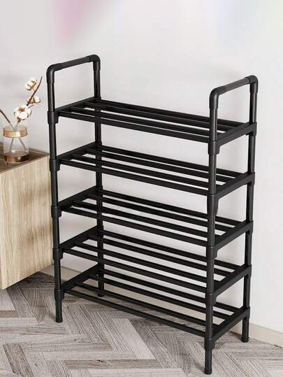 رف أحذية مقوى بسيط من 3-8 طبقات، منظم تخزين أحذية متعدد الطبقات، رف أحذية مقاوم للغبار للمنزل والسكن الجامعي والمدخل، باللون الأسود، بطول 45/58 سم