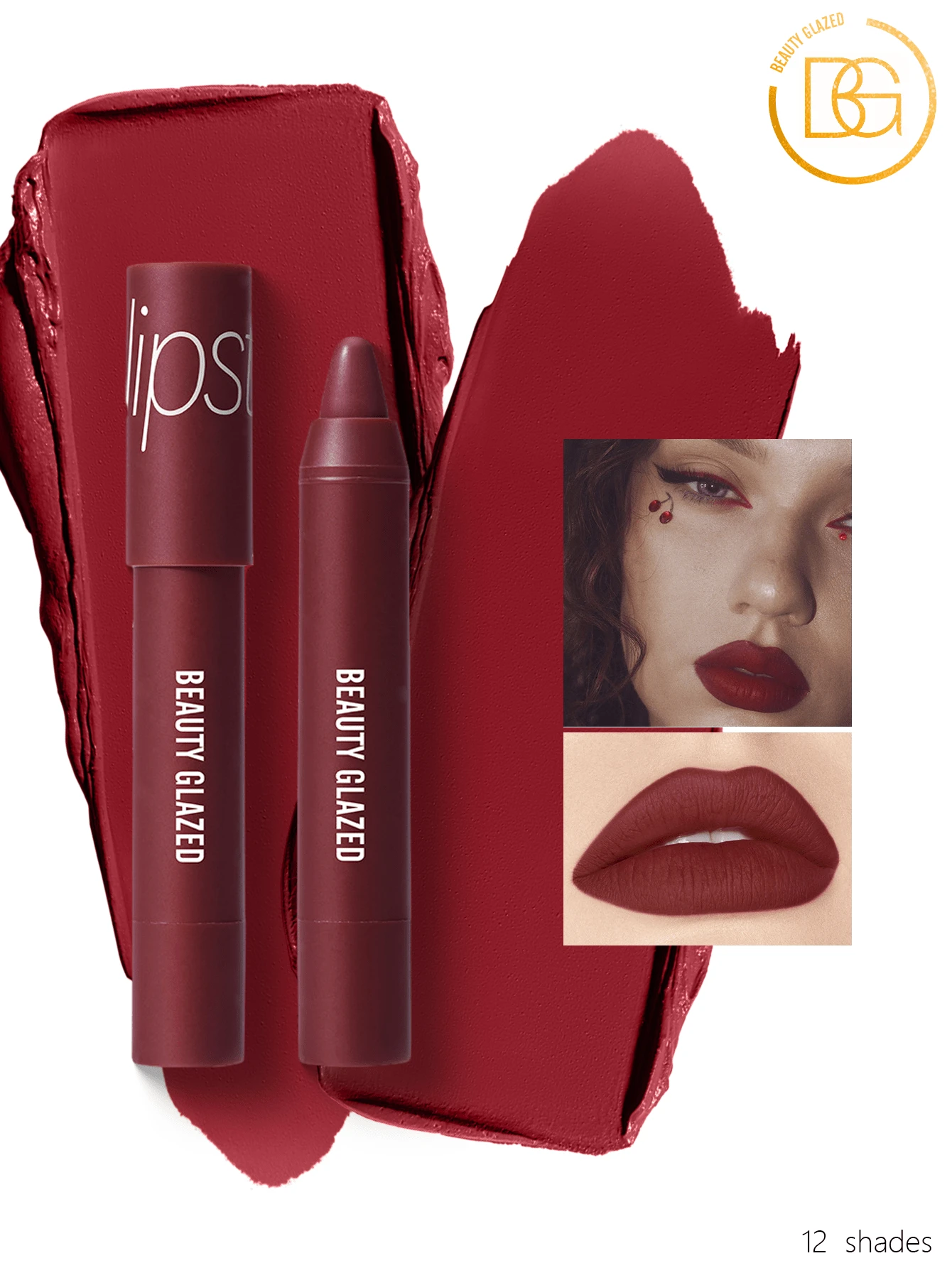 beauty glazed 哑光裸色唇线笔，女士唇膏唇线笔，哑光持久防水唇线笔，男女通用唇线笔，渐变唇线笔，全覆盖唇妆