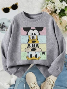 Disney Mickey Mouse Friends Pattern Prints, Soft And Warm Girls' Hoodie, Suitable For Daily Casual Wear, Family Outings And Other Scenarios. - Xám - Xem 1