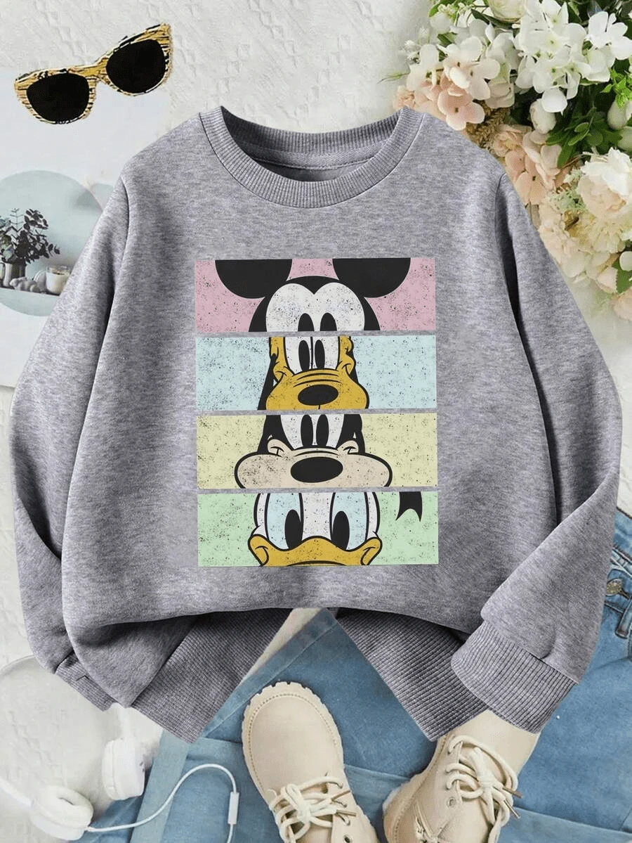 Disney Mickey Mouse Friends Pattern Prints, Soft And Warm Girls' Hoodie, Suitable For Daily Casual Wear, Family Outings And Other Scenarios. - Xám - Xem 1