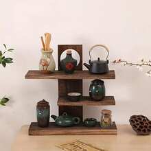 多功能木质首饰收纳架，包含杯架、储物架、装饰壁挂架、托盘、首饰托盘、首饰展示架、装饰展示架、中号镜面托盘架，复古风格 - 棕色 - 查看 3