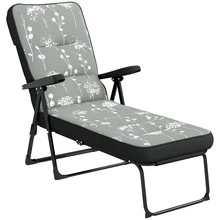 Outsunny Outdoor Lounge Chair With Padded Cushion, Folding Reclining Patio Garden Chair With Recline Back, Footrest, For Poolside, Patio, Grey - Grey - View 9