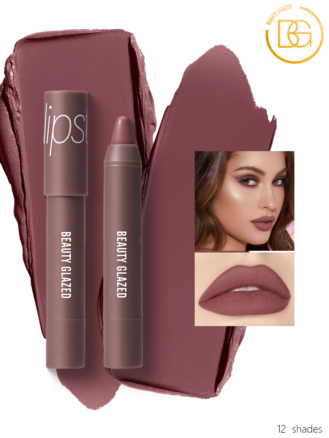 beauty glazed 哑光裸棕色唇线笔，女士唇膏唇线笔，哑光持久防水唇线笔，男女通用唇线笔，渐变唇线笔，全覆盖唇妆 - #104 - 查看 1