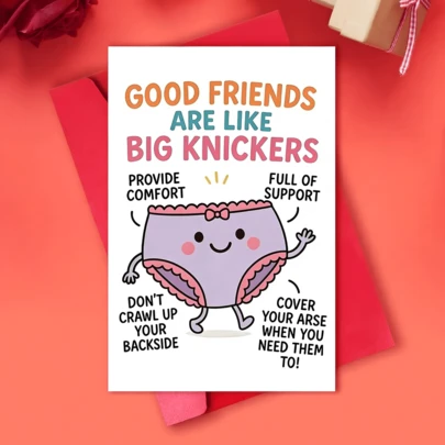 1pc Funny BFF Birthday Card: 'Best Friends Are Like Big KNICKERS!' | Humorous Sisterhood Greeting For Women, Cute Gag Gift To Make Her Laugh, Cartoon Pattern, Paper Material, English Language