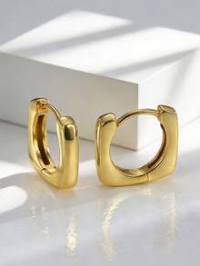 Charm-In Pendientes de aro chapados en oro (disponibles en estilo concha colgante / ola texturizada / cuadrado minimalista) - Joyería de moda, adecuada para uso diario, playa, fiesta, gran regalo para mujeres - Dorado - Ver 9