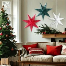 3D Hollow Paper Star Lantern, Suitable For Decorating Windows, Walls, Christmas Trees, Pendant Lights Or Creating A Dreamy Ceiling Decor, Applicable For Weddings, Birthday Parties, Home Decor, Middle Eastern Holiday Decorations, Eid Decorations (Bulb Not Included) - White - View 9