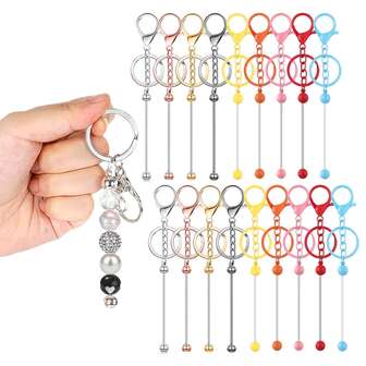 8 Stück leere Schlüsselanhänger mit Perlen, abnehmbare Schlüsselanhänger mit Metallperlen, geeignet für DIY Anhänger Accessoires, Mode Handwerkskunst, Valentinstag, Geburtstag, Jahrestag Geschenke, Schmuckherstellung