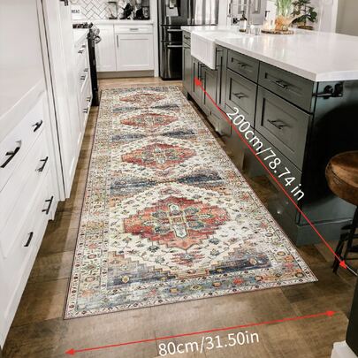 Vintage Style Hallway Rug With Floral Patterns In Soft Blue, Red, Cream And Beige - Perfect For Hallway, Living Room, Bedroom, Kitchen, Also An Ideal Christmas Decoration Gift