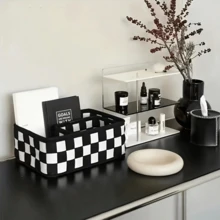 1 /2 /3 Felt Storage Boxes, Popular Korean Version Storage And Organization Boxes, Suitable For The Back-To-School Season And Home Decoration. Large Capacity Can Store Clothes, Toys And Books. Styles Are Randomly Dispatched - Black and White Grid - View 3