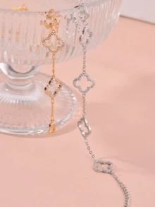 2pcs/Set Clover Flower Exquisite Mini Luxury Women's Bracelet - Gold and Silver - View 3